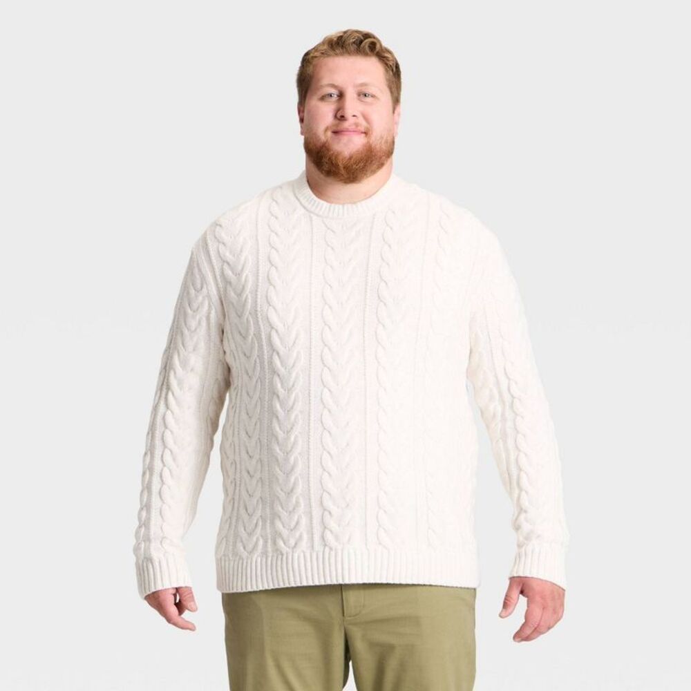 Goodfellow & Co - Men's Big & Tall Cable Crewneck Sweater - Goodfell Cream